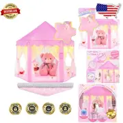 Pink Girls' Play Tent with Rug & Lights - 55x53 Inch Castle for Imaginative Play