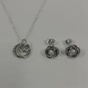 Pandora Family Always Encircled Stud Earrings Pendant Necklace set -60cm