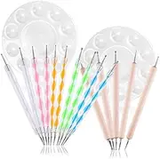 15Pcs Dotting Tools+2Pcs Round Palettes Dot Pen Tool Painting Tray Kits for Pottery Clay Modeling Embossing Nail Art