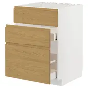 METOD / MAXIMERA base cab f sink+3 fronts/2 drawers, white/Voxtorp oak effect, 60x60x80 cm