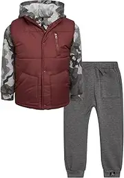 [Volcom] Boy's Outerwear Set - 3 Piece Boys' Fashion Activewear Set Puffer Vest, Hoodie Sweatshirt and Jogger Pants (12M-7)