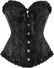 [Yoisdtxc] Women's Plus Size Corset Tops Boned Overbust Bustier Shapewear Lingerie Floral Lace Up Trim Waist Push Up Clubwear, A-black, Small
