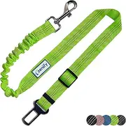 Zenify Dog Car Seat Belt Seatbelt Lead Puppy Harness - Extendable Bungee Adjustable Carseat Clip Buckle Leash for Dogs Puppies Pets Travel - Pet Safe Collar Accessories Supplies Truck Safety (Green)