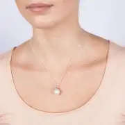 White South Sea Pearl & Diamond Pendant on 45cm Sterling Silver Chain