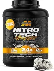 MuscleTech Protein Powder | Nitro-Tech Whey Gold | Whey Protein Powder | Whey Protein Isolate + Peptides | Protein Powder for Women & Men | Cookies & Cream Protein Powder, 2.27 kg (76 Servings)