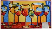 PRINTED NYLON KITCHEN RUG (non skid) (18"x30") 9 COLORFUL WINE GLASSES, rec, KH