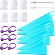 iDopick 10 Pcs Reusable Silicone Pastry Piping Bags, 3 Sizes (12, 14, 16 Inch), 3 Couplers, 3 Bag Ties & 2 Brushes for Cake Decorating