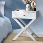 Small Bedside Table with Cross Legs and Drawer White