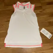 Ivivva by Lululemon Tee-riffic Tank Top Sleeveless Athletic White Pink Trim 12