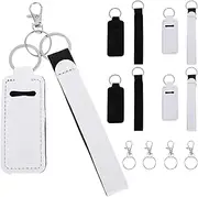 ZEYIYER 4 Pcs Lipgloss Holder Keychain, Lipstick Holder with Wristlet Lanyards, Chapstick Holder for Purse, Lipstick Keychain Holder Lip Balm Sleeve for Women Girls, Black, White