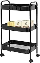 3-Tier Trolley with Locking Wheels - Transparent Space-Saving Storage Cart, Mobile Shelving Unit for Bathroom, Kitchen, Office, Modern Décor, Easy Assembly(Black)