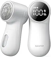 GAIATOP Fabric Shaver Rechargeable Lint Remover 3 Speeds Sweater Defuzzer, Cute Digital Screen Large Storage 6-Leaf Blades, Fuzz Pills Bobbles Trimmer for Clothes Furniture Bedclothes White 1 pcs