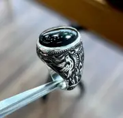 Natural Yemeni Agate Ring - Genuine Aqeeq Stone - Engraved Sparrow Partash Ring