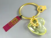 NWT VTG Anne Klein KEYRING KEY CHAIN FOB Yellow Lucite Heart GOLD TONE RING Rope