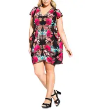 City Chic Trendy Plus Size Printed Tunic Dress 24W – Black