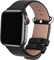 Fullmosa Compatible with Apple Watch Band 38mm 40mm 41mm 42mm 44mm 45mm 49mm, Yan Series Lichi Calf Leather Strap Band Compatible with iWatch SE SE2 Ultra Series 8 7 6 5 4 3 2 1,iWatch SE, Black, 42/44/45/49mm