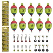 10x Fishing Foam Floats Bobbers+18 xFishing Float Bobber Stops Space Beans Sea