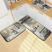 XYMZR Kitchen Mat Snowman Winter Christmas Retro for Floor, 2 Piece, Non Slip Washable Kitchen Rugs for Kitchen & Home Decor, Sink, Bathroom 19.7” x 27.6” + 19.7” + 47.2”