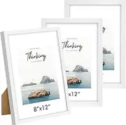 White Picture Frames for Panoramic Photos, Posters, White Frames for Wall Hanging, Large Photo Frames for Living Room, Picture Frames for Art, Without Mat: 8x12, With Mat: 6x8, White, 3-Pack