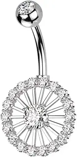 [Pierced Owl] 14GA 316L Stainless Steel CZ Crystal Paved Wheel Belly Button Ring