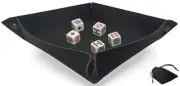 Dice Rolling Tray Folding Black Felt Mat + White Poker Dice Clubs Ace Squared