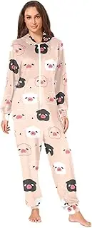 [AIXIWAWA] (Colorful Cute Pig Face Adult Onesie Pajamas, One Piece Pajama Jumpsuits for Men Women Zip Front Unisex