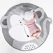 Round Cotton Rug Baby Nursery Rug Kids Play Mat Infant Crawling Mat Floor Playmats Washable Game Blanket Tummy Time Carpet (Monkey Pattern 90cm)