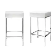 4x Bar Stools Leather Padded Metal White