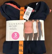 NWT Danskin size XXL navy white coral 3 Pack Rib Tank Top racer back womens