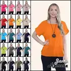 Womens Short Sleeve Italian Top Plain Cotton Lagenlook T-Shirt Top With Necklace