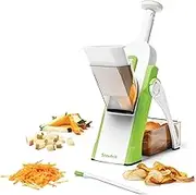 Starfrit Pump'n'Slice - Vertical Mandoline, Food Chopper, Slicer - Safe Enclosed Blades - Folds for Storage | Cleaning Tool -2-in-1