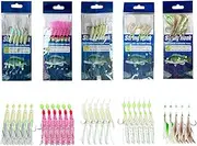 EWEIS 5 Pcs Pre Tied String Fishing Hook with Bionics Lures Bait Rigs,Carbon Steel Barbed 5 Hooks Set with Quick Swivels Snaps and Glow Rigs Beads,Sabiki Flasher Fish Bites Bait for Saltwater