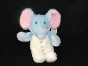 NWT Russ Jumpers Blue Elephant White Rattle Overall Button Stuffed Plush Toy 12"