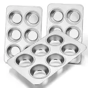 E-far Muffin Pan Set of 3, Stainless Steel Muffin Pan Tin for Baking, 6-Cup M...