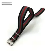Black Gray Red Stripes One Piece Slip Through Nylon Watch Band Strap Buckle #13