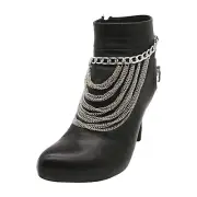 Women Silver Metal Fashion Boot Chain Bracelet Shoe Anklet Multi Strands Charm