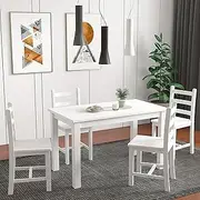 Luxsuite Pine Wood Dining Table & 4 Chairs 5 Piece Wooden Dining Furniture Set Rectangular Dining Table Kitchen Dining Room Home Lounge White