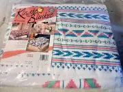 Vintage USA Beacon Camp Blanket Aztec Western Style Twin/Full Pink Green 72x90