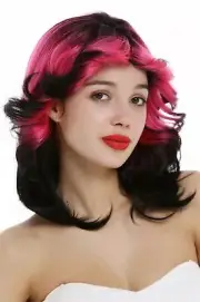 Wig Ladies 70er 80er Retro Extravagant Wavy Backcombed Black Pink