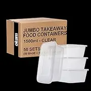 50 Pack Plastic Takeaway Food Containers Disposable with Lids 1500mL - Microwave, Freezer & Dishwasher Safe - Reusable & Stackable Meal Prep Containers - Clear, BPA-Free Food Containers for Storage