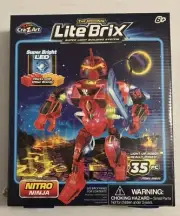 Lite Brix Nitro Ninja Light Up Robot 35 Pc Super Bright LED Glowing - NOS 2017