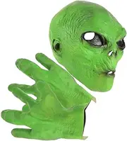 PLOZINDA Green Alien Head Mask with Gloves Space Roswell Alien Mask Cool Latex Costume Mask for Party Halloween Dressing Up
