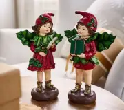 Set of 2 Boy and Girl Elf Figures by Valerie in White