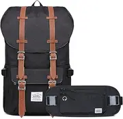 Laptop Outdoor Backpack, Travel Hiking& Camping Rucksack Pack, Casual Large Daypack,Backpack Fits 15" Laptop & Tablets by Kaukko (01-Black(2PC))