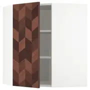 METOD corner wall cabinet with shelves, white Hasslarp/brown patterned, 68x37x80 cm