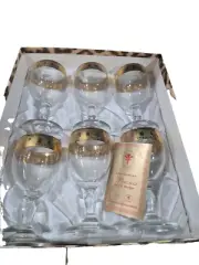 J Preziosi Lavorato a Mano Italy Wine Glasses Goblets Ornate Gold Rim Set of 6