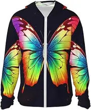 [LHBWCVN] UPF 50+ Light Jacket Full Zip Sun Protection Hoodie for Women Men Long Sleeve Rainbow Butterfly Sun Shirts