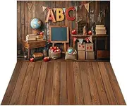 Kate Back to School Backdrops ABC Letter Brown Wood with Wooden Floor Students First Day of School Photo Shoot Props, 10x6.5ft&10x6.5ft