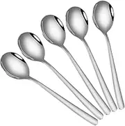 Spoons 304 Stainless Steel Food Grade Spoons Set of 5, 8 Inch, Long Handle Spoon (Silver) Suitable for Kitchen Home Restaurant Kitchen Cooking Spoons