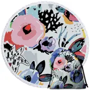 Artistic Painted Flowers Round Beach Towel